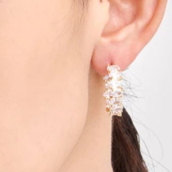 Silver Plated Copper with Cubic Zirconia Hoop Earrings - Picture 2 of 6